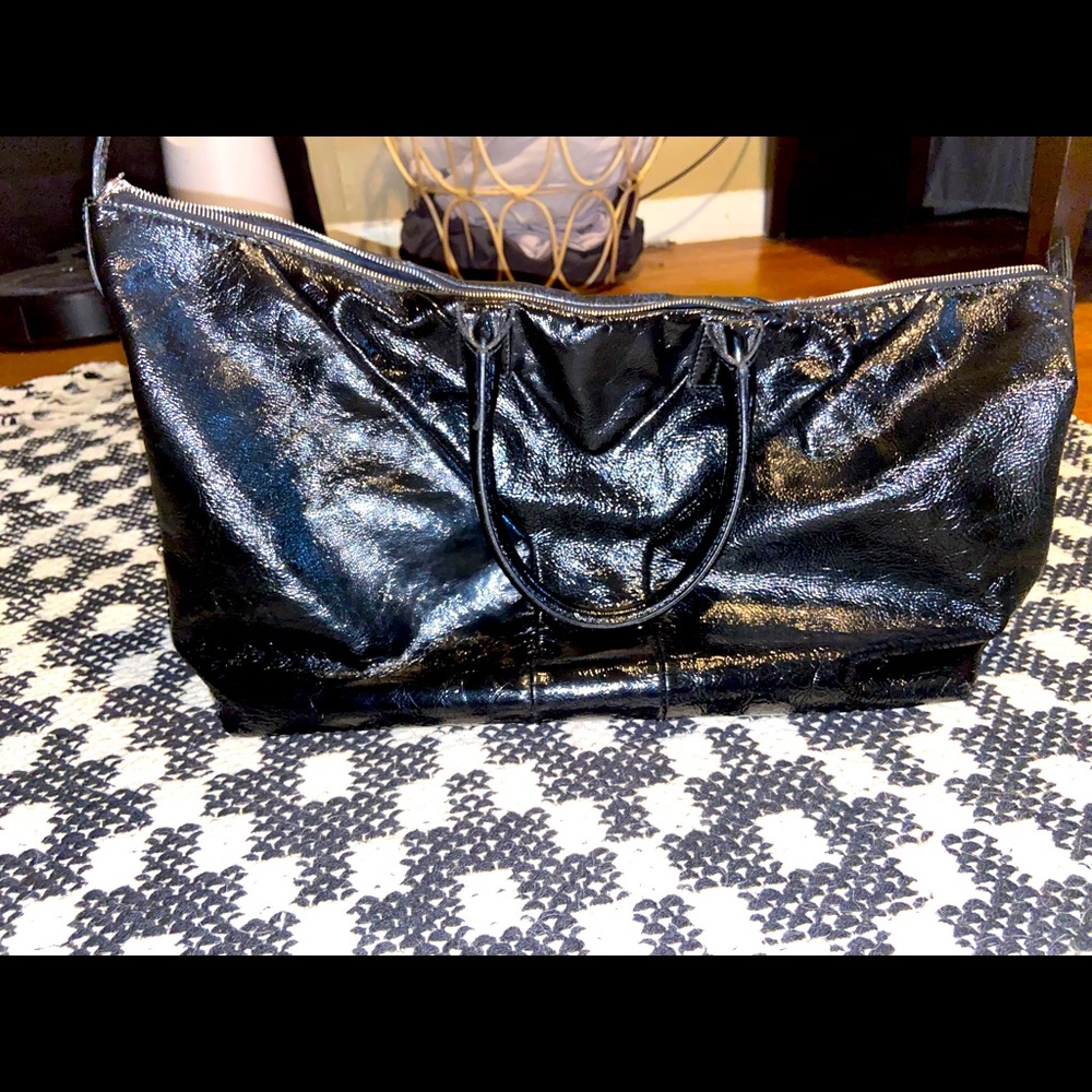 Pre-Loved YSL BlackPatent Leather Easy Y Tote Bag Italy